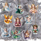 10pcs Handcrafted Wooden Festive Christmas Angel Ornaments with Rope for Tree Decorations - No Battery Required, Holiday Season Essentials