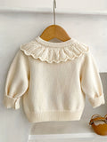 Adorable Floral Embroidery Ruffle Collar Knitted Sweater Top - Soft Cotton, Long-Sleeved, Baby Girl Cardigan Coat for Spring and Autumn - New Season Essential for Little Princesses