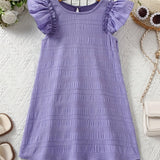 Girls Charming Solid Ruffle Trim Dress - Lightweight Loose Fit for Effortless Summer Style