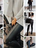 Faux Leather Leggings For Women Tummy Control Stretch High Waist Pleather Pants With Thin Fleece Lined