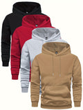 4 Pcs Men's Solid Color Hoodie - Soft, Breathable, Casual Long Sleeve Hooded Sweatshirt with Kangaroo Pocket for Outdoor Activities, Daily Wear, and Travel - Comfortable, Relaxed Fit