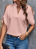 greatnfb  Solid Notched Neck Simple Blouse, Elegant Split Sleeve Blouse For Spring & Summer, Women's Clothing