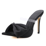 202 European and American Foreign Trade European Station Pointed High Heel Shoes Big Bow Stiletto Heel Slippers Long Term in Stock 35-42