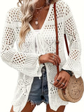 Plus Size Scallop Trim Solid Kimono, Casual Cut Out Long Sleeve Lace Up Kimono, Women's Plus Size Clothing