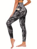 Cropped High Waist Pocket Plush Lined Yoga Legging, Outer-space Pattern Print, Women's Activewear For Fall And Winter