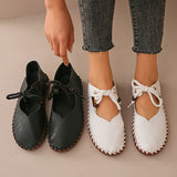 Womens Chic Lace-Up Flats - Seamless Solid Color, Pillow-Soft Sole - Casual, Comfortable, Round Toe Design for Everyday Wear