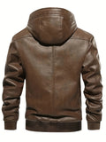 Stylish Men's PU Leather Hooded Jacket - Windproof, Waterproof, Thick, and Trendy for Spring and Autumn - Perfect for Outdoor Activities