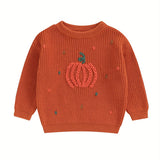 6 Months-4 Years Adorable Toddler Baby Girls' Pumpkin Pattern Halloween Long Sleeve Round Neck Chunky Knit Sweater - Soft and Cozy Pullover for Autumn and Winter - Perfect for Dressing Up or Everyday Wear