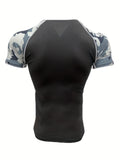 Mens Camo Color Block Compression T-Shirt - Flexible & Sweat-Wicking - Quick-Dry Athletic Fit for Running, Cycling, Training