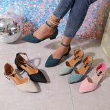 Elegant Spring-Ready Low Heel Flats – Lightweight, Pointed Toe with Secure Ankle Strap, Versatile Solid Color