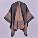 Stripe Jacquard Large Shawl Vintage Imitation Cashmere Warm Cape Scarf Blanket Wraps Reversible Windproof Cardigan