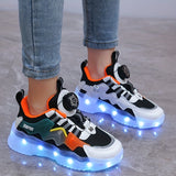 Rechargeable Luminous LED Sneakers - Radiant, Breathable, Non-Slip, Shock-Absorbing Shoes with Rotating Button - Perfect for Active Boys, Ideal for Outdoor Running, Walking, and Playing