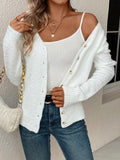 Plus Size Solid Color Button Front Knitted Cardigan, Casual Long Sleeve Cardigan For Fall & Winter, Women's Plus Size Clothing