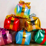 3pcs Set 22" Christmas Gift Box Balloons with Assorted Ribbons - Perfect for Holiday Parties & Decorations, No Power Needed