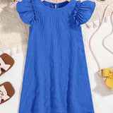 Girls Charming Solid Ruffle Trim Dress - Lightweight Loose Fit for Effortless Summer Style