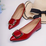 Fashionable Womens Buckle Flat Shoes - Pointed Toe Slip-Ons with Solid Color Patent Leather - Ultra-Comfortable & Stylish