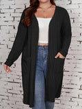 Plus Size Solid Color Double Pockets Cardigan, Casual Open Front Long Sleeve Cardigan For Spring & Fall, Women's Plus Size Clothing