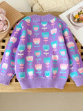 Trendy Tulips Pattern Knit Crew Neck Sweater - Soft, Warm, and Elegant Pullover Jumper Top for Girls - Perfect for Fall and Winter Season, Girls Clothing, Casual Wear, School Outfit, and Outdoor Activities