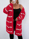 Plus Size Heart Pattern Knitted Cardigan, Casual Long Sleeve Open Front Cardigan, Women's Plus Size Clothing