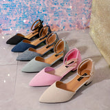 Elegant Spring-Ready Low Heel Flats – Lightweight, Pointed Toe with Secure Ankle Strap, Versatile Solid Color