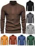 Cozy High Neck Knitted Sweater - Soft High Stretch Polyester Fabric, Long Sleeve, Regular Fit, Machine Washable, Solid Color Pullover for Men - Perfect for Spring and Fall Seasons