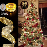 1pc Holiday Streamers - Golden Ribbon Lights, Battery Powered Christmas Tree Decoration with 1/3/5/10m Long Garland for Festive Ambiance (Without Batteries)