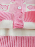 Adorable Fleece-Lined Bear & Bows Pattern Crew-Neck Cardigan Sweater - Soft, Warm, and Cozy for Girls - Fall/Spring Girl's Clothing, Button Down Jacket with Knitwear Design