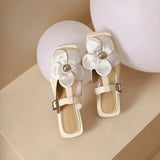 Spring and Summer New Outwear Flower Headband Cool Slippers Flat Bottom Half Slippers Soft Sole Single Shoes for Women