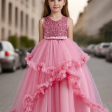 Enchanting Sleeveless Ruffle Trim Mesh Tutu Dress for Girls - A Dreamy Elegant Choice for Formal Occasions & Ball Parties - Girls Fashion Clothing