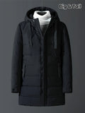 Men's Plus Size Long Hooded Puffer Jacket - Casual, Zip-Up, Polyester Fleece Lined for Winter Warmth