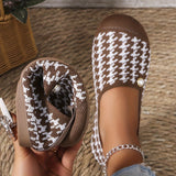 Stylish Womens Houndstooth Flat Shoes - Breathable, Lightweight, Soft Sole, Round Toe, Pull-On Design with Tassel Embellishment - Fabric Upper, Faux Leather Insole, Rubber Sole, Perfect for All Seasons