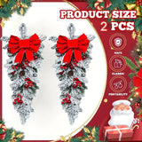 2pcs 23.62" Christmas Teardrop Swags - Flocked Artificial Garland for Door, Wall & Fireplace Decor | Rustic Holiday Home Accents