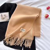 Thick Winter Tassel Scarf - Luxurious Solid Color Design, Exceptionally Soft, Warm, and Cozy Imitation Cashmere Shawl with Stylish Label for Cold Weather