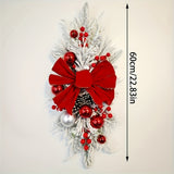 1pc 22.83" Americana Style Christmas Garland with Handcrafted Pine Cones and Bows, Staircase Holiday Decor, No-Electricity Festive Wreath, Non-Feathered