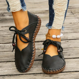 Womens Chic Lace-Up Flats - Seamless Solid Color, Pillow-Soft Sole - Casual, Comfortable, Round Toe Design for Everyday Wear