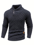 Cozy Chic Men's Waffle Pattern High Stretch Sweater - Soft, Breathable, and Lightweight Pullover for Fall and Winter - Chic Mature Casual Wear for Everyday