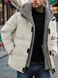 Men's Color Block Fleece Padded Jacket - Warm, Water-Resistant, and Breathable with Zip-Up Closure, Multiple Pockets, and Adjustable Hood - Perfect for Winter Outdoor Activities and Casual Daily Wear