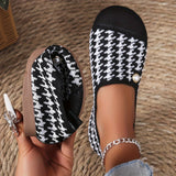 Stylish Womens Houndstooth Flat Shoes - Breathable, Lightweight, Soft Sole, Round Toe, Pull-On Design with Tassel Embellishment - Fabric Upper, Faux Leather Insole, Rubber Sole, Perfect for All Seasons