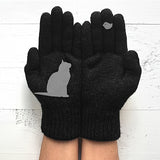 Niche Chic Cat Print Knit Gloves Short Thickened Warm Split Finger Gloves Autumn Winter Coldproof Windproof Gloves