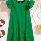 Girls Charming Solid Ruffle Trim Dress - Lightweight Loose Fit for Effortless Summer Style