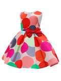 Knee-High Fitted Princess Dress for Girls - Colorful Polka Dot, Bow, Puffy, Sleeveless, Crew Neck, Flared Hem, Cotton Lining, Hand Washable - Ideal for Piano Performance, Wedding, Evening, Birthday Party, and Special Occasions