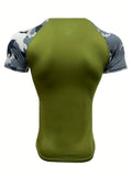 Mens Camo Color Block Compression T-Shirt - Flexible & Sweat-Wicking - Quick-Dry Athletic Fit for Running, Cycling, Training