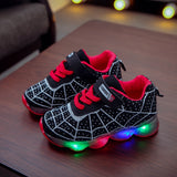 Boys LED Spider Net Sneakers - Fashionable & Durable Athletic Shoes with Cool Spider Web Design - Lightweight, Breathable & Non-slip for Walking, Running & Training