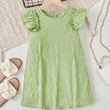 Girls Charming Solid Ruffle Trim Dress - Lightweight Loose Fit for Effortless Summer Style