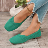 Women's Solid Color Flat Shoes, Breathable Knit Square Toe Shoes, Lightweight & Comfortable White Shoes