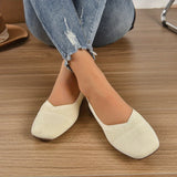 Women's Solid Color Flat Shoes, Breathable Knit Square Toe Shoes, Lightweight & Comfortable White Shoes