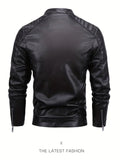 Plus Size Men's PU Biker Jacket | Stylish Zip-Up Stand Collar | Casual Solid Color Motorcycle Coat