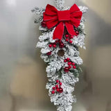 2pcs 23.62" Christmas Teardrop Swags - Flocked Artificial Garland for Door, Wall & Fireplace Decor | Rustic Holiday Home Accents