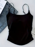 greatnfb  1pc Teen Girls Bohemian Style Cotton Camisole With Built-in Padded Bra, Backless Strappy Tank Top For Teenagers Students (12-14Y)