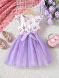 Girls Floral Ruffle Sleeveless Peplum Tutu Dress - Crew Neck, Medium Stretch, Regular Fit, Polyester, Spring/Summer Party Birthday Gift